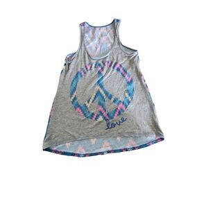 Peace Sign Tank Top Heathered Gray Chevron Print Hippie Polyester XS/S